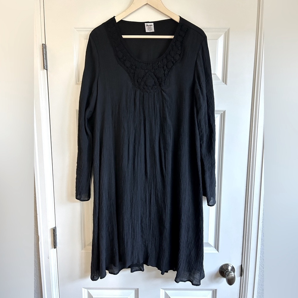 Women’s Wrangler Black Western Whimsigoth Witchy Crinkle MIDI Dress Sz XL